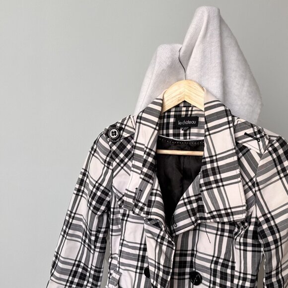 Le Chateau Black & White Plaid Trench Style - Picture 2 of 6
